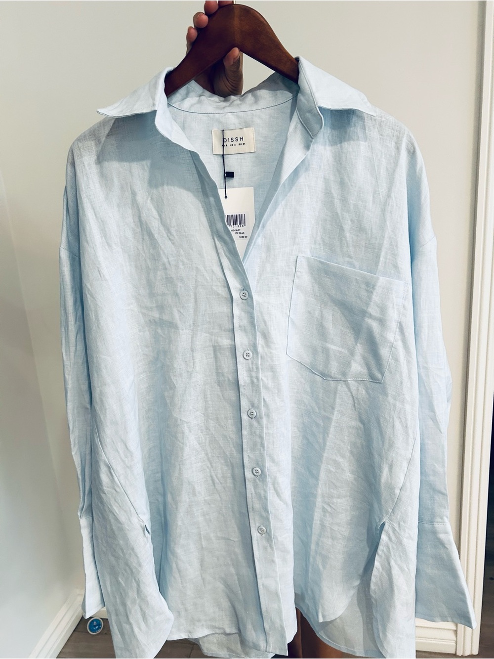 Dissh Ice Blue Button-Up Linen Shirt AU 6